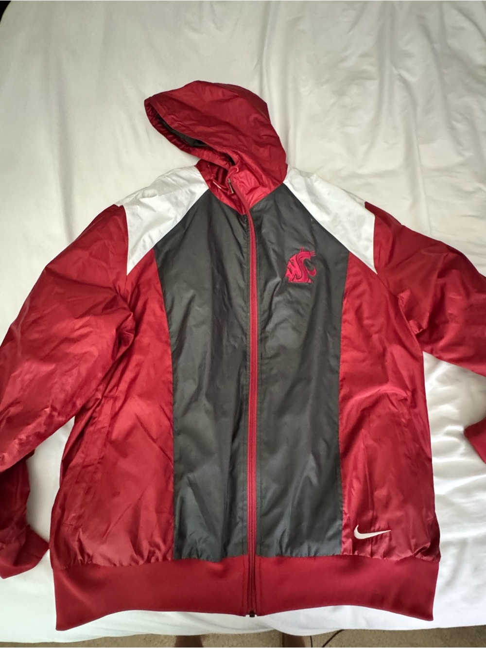 Nike Red and Gray Hooded zip up light jacket. Mens xxl washington state cougars